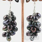 cluster style 6-7mm black pearl earrings