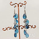 dangling style sea blue drop shape glass beaded earrings