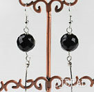 dangling style 12mm faceted black agate ball earrings