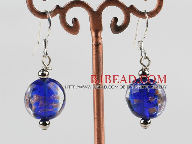 lovely round shape blue colored glaze earrings