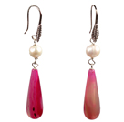 Estilo de Verão Natural White Pearl lapidado Gota Forma Brincos rosa Ágata Dangle