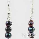 Estilo simples Pérola Negra Beaded Earrings Freshwater