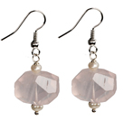 Piękny kształt nieregularny Rose Quartz Natural Pearl Dangle Kolczyki