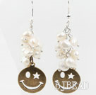 White Freshwater Pearl Earrings with Bronze Smile Face Accessories