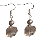 Beautiful Irregular Shape Smoky Quartz Natural Gray Pearl Dangle Earrings