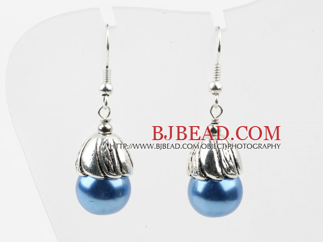 Simples bolas de Estilo Azul Seashell Pendientes