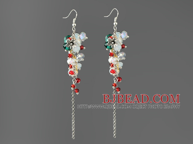 Assorted White and Red and Green Crystal Dangle Earrings