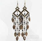 Vintage Style Black White Crystal and Brooze Leaves Earrings