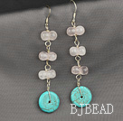 turquoise and rose quartze earrings