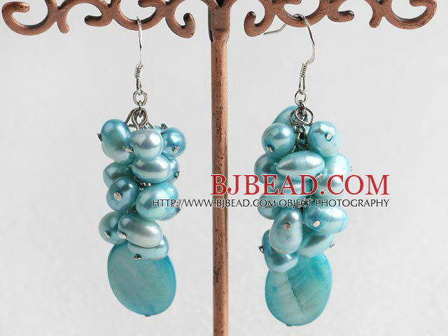 dyed blue pearl shell earrings