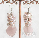 dyed pink pearl and rose quartz earrings