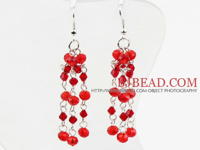 Larga Estilo Rojo Pendientes de cristal colgantes