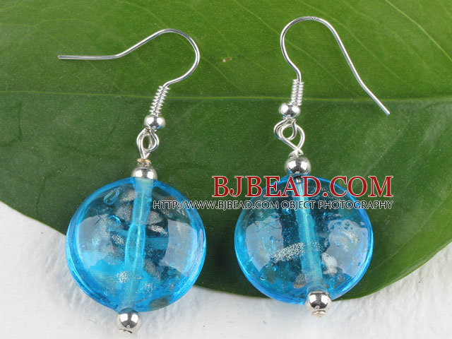 hermosa forma redonda azul esmalte de color pendientes