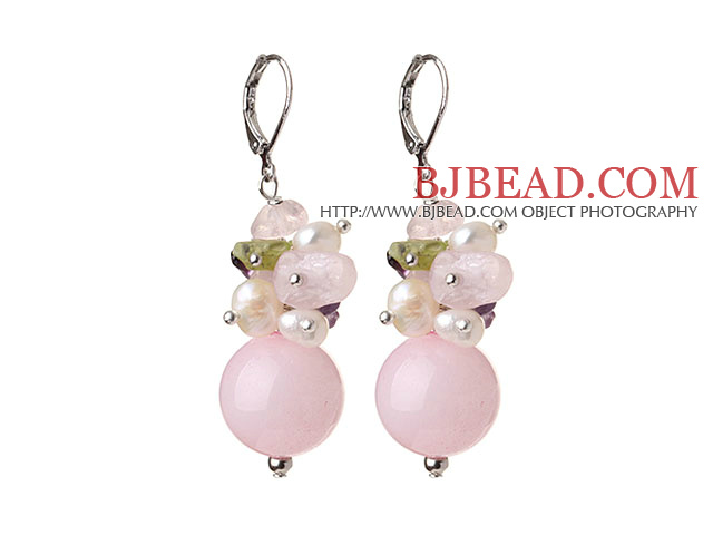 Fashion Beautiful Rose Quartz Olivine Pearl Amethyst Earrings With Lever Back Hook