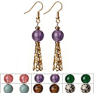 6 Pairs Simple Fashion Style Multi Color Round Semi-Precious Stone Dangle Earrings With Golden Accessory