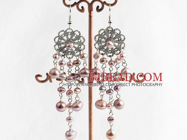 chandelier shape beautiful pink 4-7mm pearl earrings