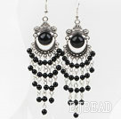 Black Agate Tassel Long Style Earrings