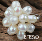 Natural White Freshwater Pearl Lotus Shape Adjustable Ring