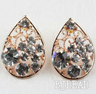 Fashion Style Hollow Drop Shape Rhinestone Gold Plated Hypoallergenic Studs Earrings