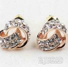 Fashion Style Valentine Coin Shape Rhinestone Gold Plated Hypoallergenic Studs Earrings