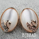 Oval Shape Immitation White Cat's Eye Gold Plated Hypoallergenic Studs Earrings