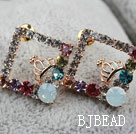 Moda forma, tipo rombo con la Corona de Cristal chapado en oro Pendientes hipoalergénicos Espárragos