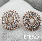 Fashion Style Sunflower Shape Rhinestone Gold Plated Hypoallergenic Studs Earrings