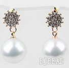 Fashion Style Immitation Round Pearl with Snowflake Rhinestone Gold Plated Hypoallergenic Studs Earrings
