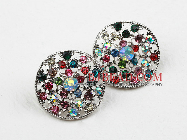 Moda Stile Forma Rotonda Multi Color Hollow Rhinstone Studs Orecchini