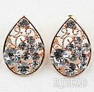 Moda Estilo Rhinestone forma de gota oco Gold Plated Hypoallergenic Brincos Studs