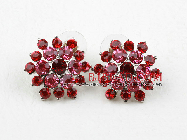 Fashion Style Flower Shape Imitation Ruby Rhinestone Studs Earrings Fashion Style Flower Shape Imitation Ruby Rhinestone Studs Earrings