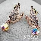 Fashion Style Wing Shape Rhinestone Gold Plated Hypoallergenic Studs Earrings