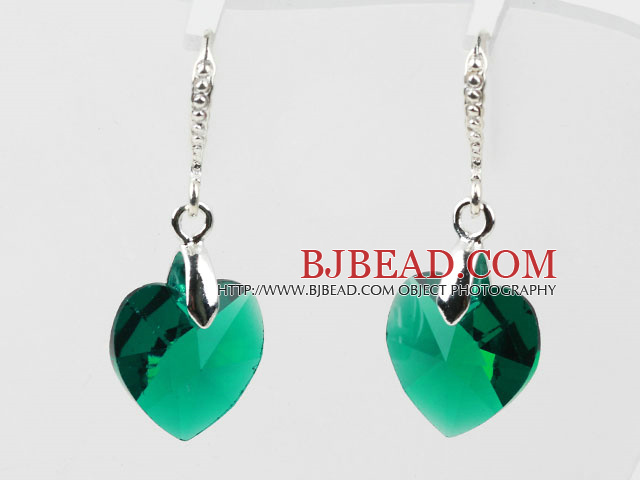 14mm Heart Shape Dark Green Austrian Crystal Earrings Bjbead 14mm Heart Shape Dark Green Austrian Crystal Earrings
