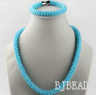 sea blue color Czech crystal necklace bracelet set with magnetic clasp