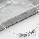 Simple Design Gray FW Pearl Necklace with White Leather