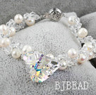 New Crystal Design austríaca e Pulseira Pearl White Freshwater