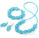 Fashion style blue manmade crystal sets( necklace bracelet and matched earrings)