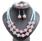 Popular Trendy Style Pink And Blue Crystal Beads Jewelry Set (Necklace With Matched Bracelet And Earrings) under $ 30