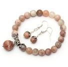 8mm A Grade Natural Sunstone Set (Beaded Elastic Bracelet and Matched Earrings)