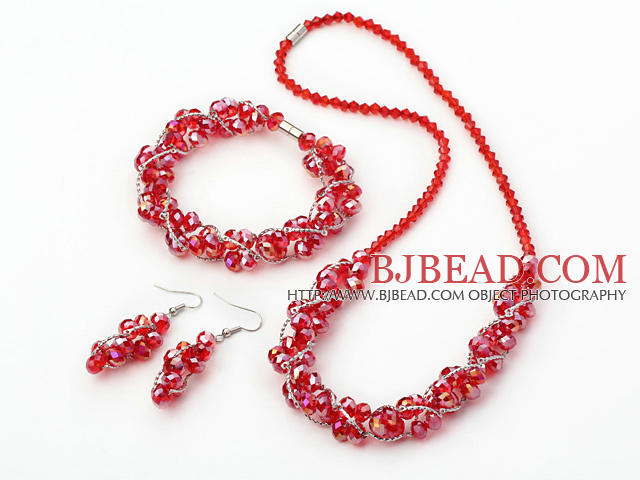 moda set de cristal rojo (collares, pulseras, pendientes) con cierre magnético