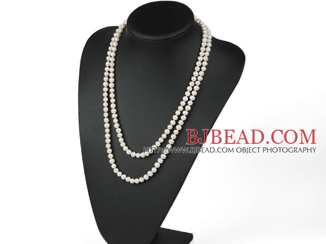 estilo de la moda de largo 47.2 pulgadas de 7-8mm blanco collar de perlas