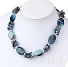 18” real pearl crystal and agate necklace with magnetic clasp