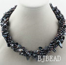 Multi Strands Black Freshwater Pearl and Teeth Shape Black Pearl Twisted Necklace