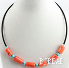 17.7 inches orange coral and turquoise necklace