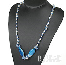 31.5 inches white pearl and blue agate crystal necklace under $ 40