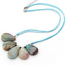 Simple Style Fan Shape Big Drop Amazon Stone Necklace with Blue Thread