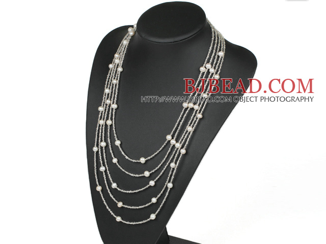 Multi Strands White Pearl Necklace acqua dolce nuziale