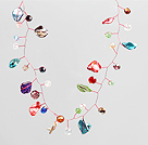 Multi Color Crystal and Shell Beads Crochet Wire Necklace