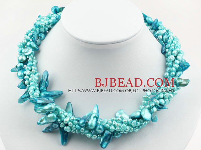 Diverse Multi Strands Lake Blue Tanden Shape Pearl Necklace