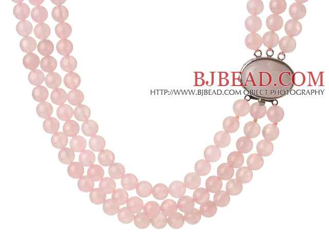 Trendy elegant stil Tre Layer Runde Rose Quartz Beaded Necklace